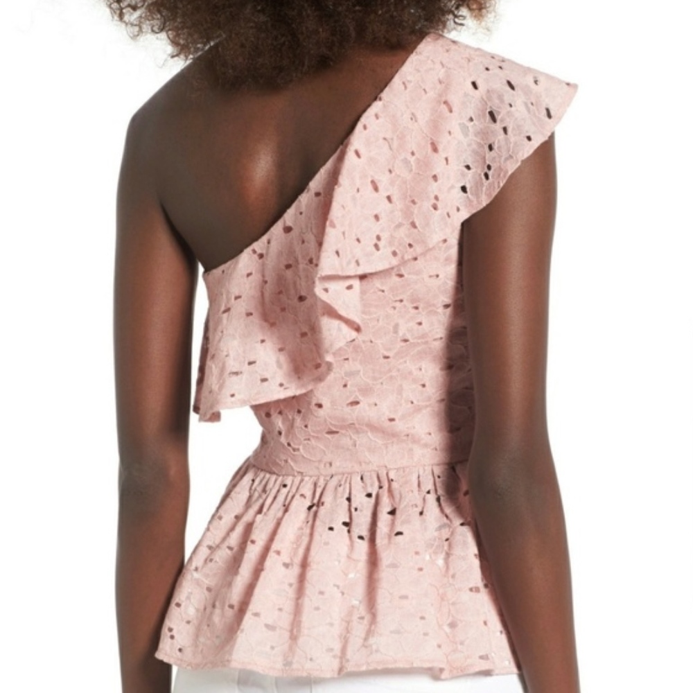 NWT J.O.A. Blush Pink Lace One-shoulder Top S - Picture 2 of 8